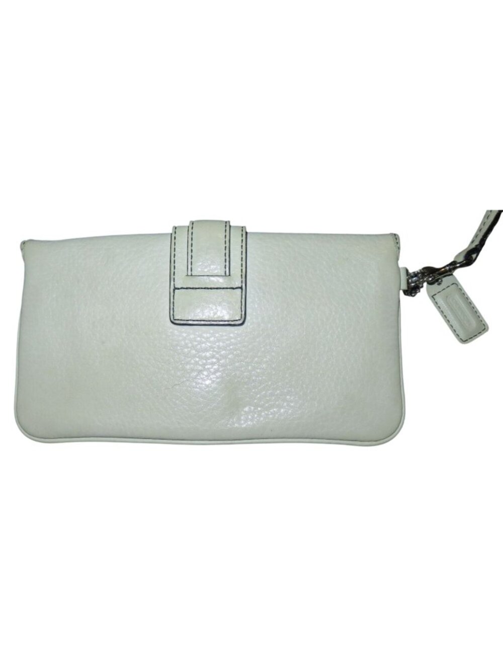 Coach White Pebbled Leather Buckle and Stud Embellished Wristlet Pouch & hangtag - Picture 2 of 7